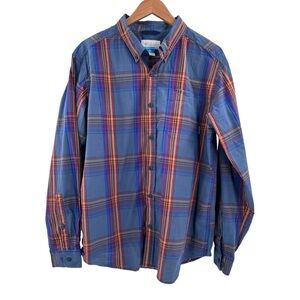 Men’s Columbia Plaid Button Down Shirt Long Sleeve Blue Large
